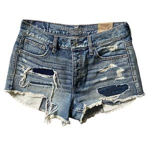 AMERICAN EAGLE Vintage Hi-Rise Festival Denim Shorts, Distressed,  SZ 4